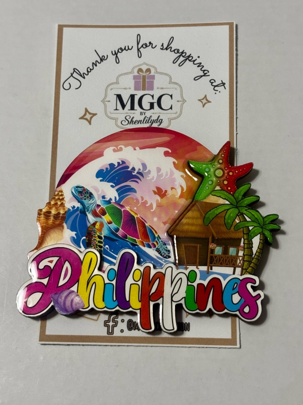Philippines Colorful Turtle & Beach Magnet - Multicolor